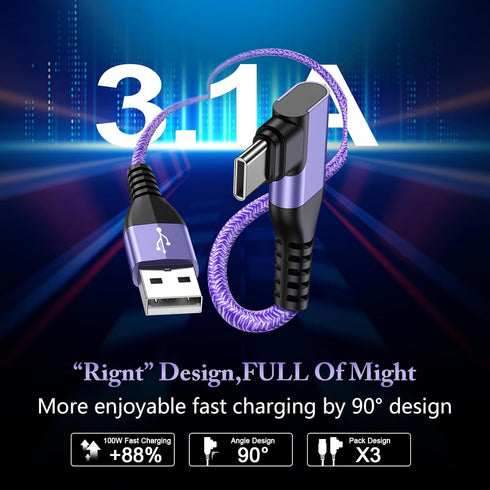USB Type C Cable 6FT 3Pack Fast Charging Right Angle Cable,3.1A USB C Charger Phone Cord for iPhone 15 Pro,Samsung Galaxy A55 A35 A33 A32 5G S24 A15 A25 A14 A54 A11 A12 A13 A20 A21 A51 S22 S23,Moto,LG
