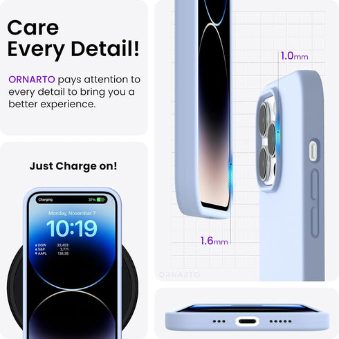 ORNARTO Slim Liquid Silicone Phone Case for iPhone 14 Pro, 6.1 inch, Baby Blue with Microfiber Lining
