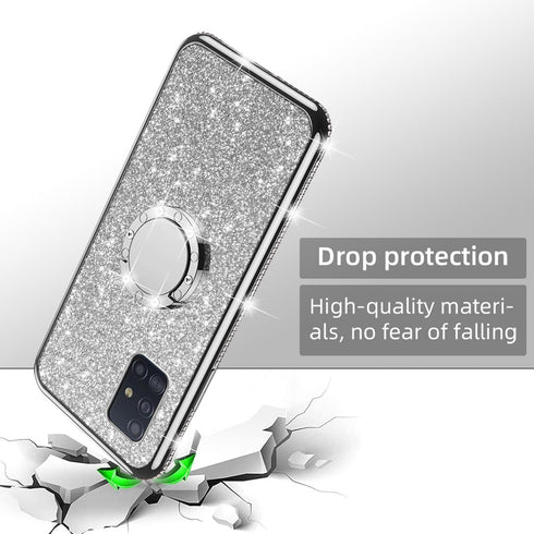 nancheng Samsung Galaxy A51 5G Case, Glitter Cute Soft TPU Cover with Ring Kickstand Strap, Shockproof Protective Case