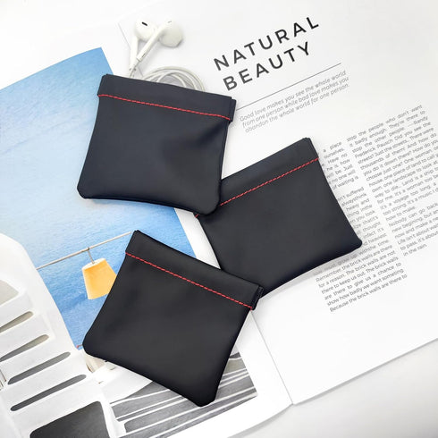 3pcs Earphone Pouch PU Leather Headphone Storage Bag, Universal Spring Bag Closure for Storing Earphones, Coins