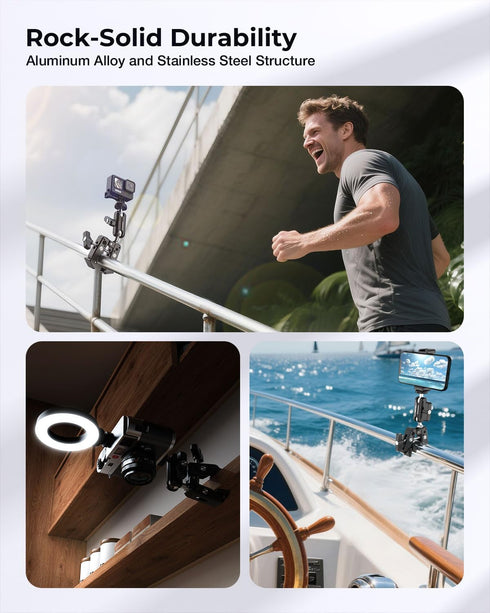 CAMBOFOTO 360 1/4"-20 3/8"-16 Camera/Gopro/Ronin-M/MOVI/Insta360/Tripod/Desk Super Clamp Camera Mount, Dual Ballhead