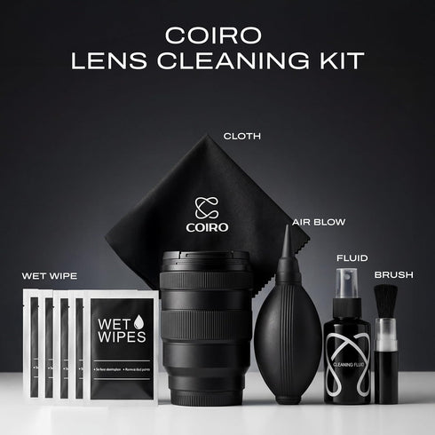C Coiro 100ml, Coiro Camera Lens Cleaning Kit Camera Air Blower, Lens Cleaner Spray Soft Brush, Wet Wipes & Cloth DSLR