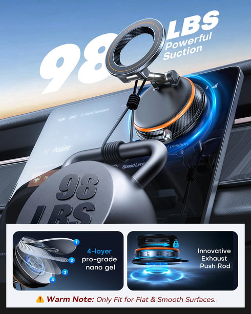 Peerock 98LBS 360 Pro Vacuum Magnetic Car Phone Holder for Magsafe Strong Suction Cup Phone Mount for Car Dashboard