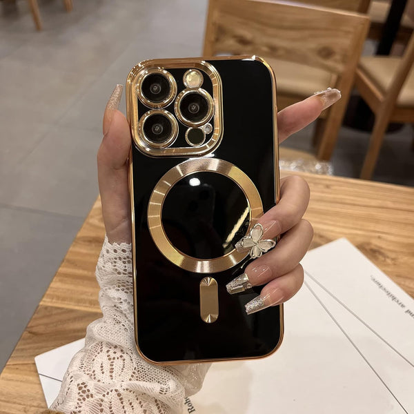 OOK Magnetic Case for iPhone 15 Pro Max - Black, Soft TPU, MagSafe Compatible, Shockproof, Full Camera Lens Protector,