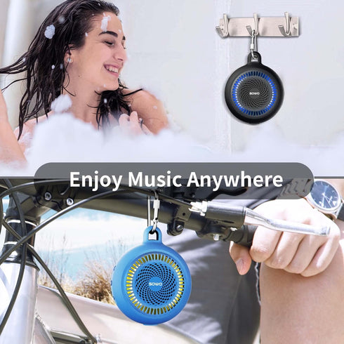 Bluetooth Shower Speaker Waterproof, Portable Wireless Speaker with Louder Volume, Colorful Lights, Blue