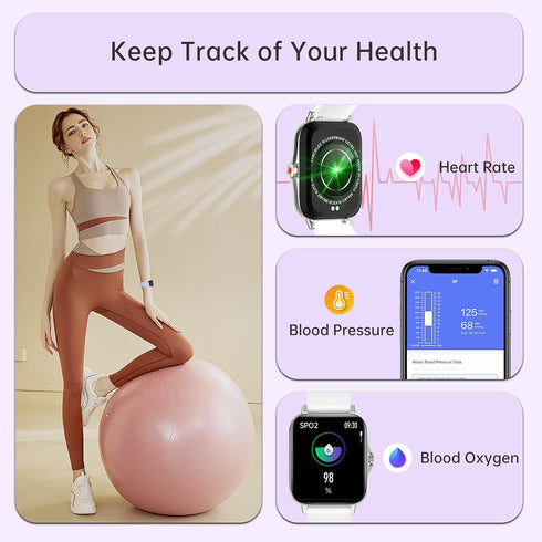 Smartwatch for Women, Waterproof Fitness Tracker with Health Monitor, Heart Rate/Blood Pressure/Blood Oxygen, 1.69" HD