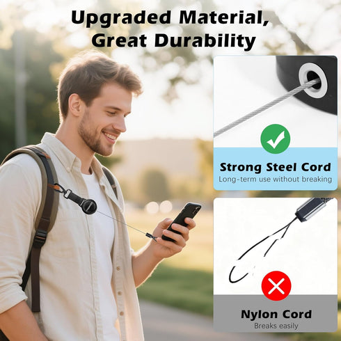 360 MoKo Anti-theft Phone Tether, Phone Lanyard Retractable Steel Line Cellphone Strap with Locking Carabiner and Metal