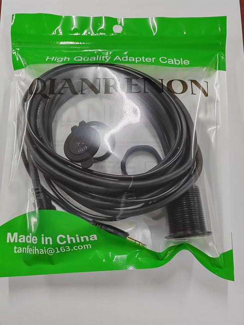 QIANRENON USB3.0 & 3.5mm Audio Threaded Fixed Embedded Car Waterproof Cable, 5Gbps TRS 3.5mm & USB3.0 Dashboard Panel