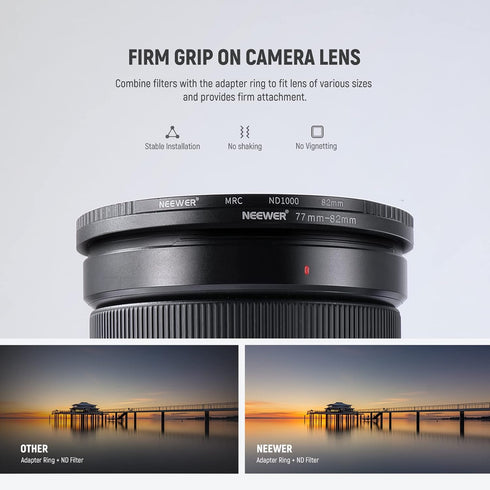 Neewer 9 Pieces Lens Filter Rings Set, Anodized Aluminum, Includes 37-49mm to 77-82mm