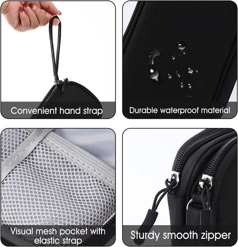 Electronic Organizer Pouch Bag, 3 Compartments Travel Cable Storage Case for Phone Accessories, Black