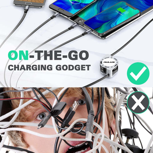 Multi Charging Cable 2Pack 4Ft - Retractable 4 in 1 Fast Charger for Cell Phones, Tablets, IP, Samsung Galaxy & More.