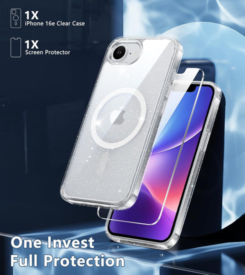 FNTCASE 17e 16e for iPhone Case Magnetic: for iPhone Case Glitter Clear Anti Yellowing Rugged Case Military Grade