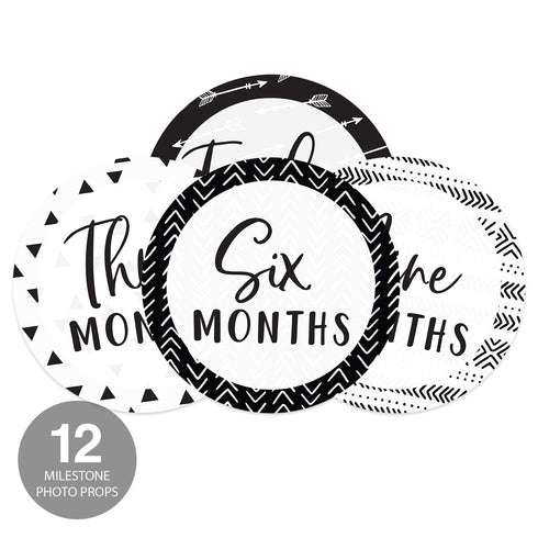 Baby Milestone Signs, Black and White Monthly Milestones, Geometric Infant Photo Prop for Newborns