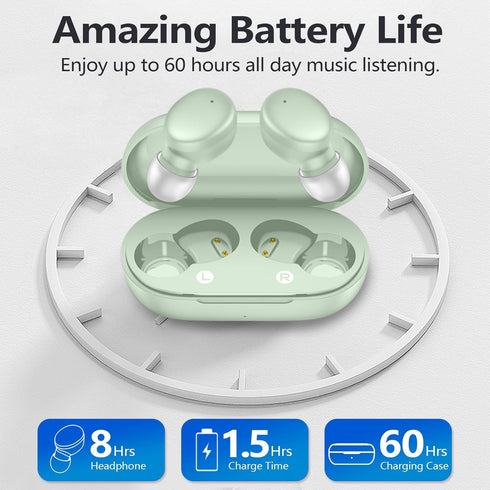 MOZOTER S8 Mini Wireless Earbuds Bluetooth 5.3, 60Hrs Playtime with Charging Case, Premium Sound for Sport, Green