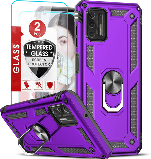 LeYi for Moto G Stylus Phone Case 2021, with 2 Tempered Glass Screen Protector, Military Grade with Kickstand