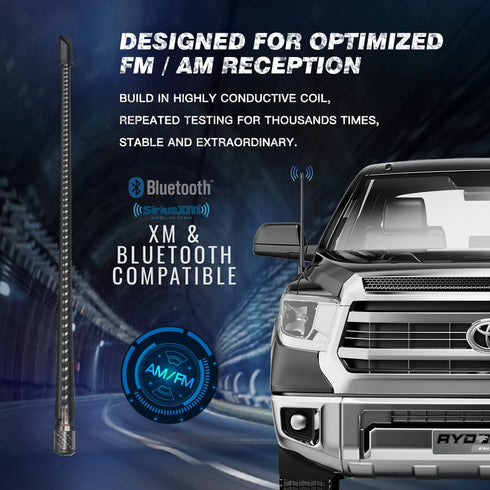 RYDONAIR Short Antenna for Toyota Tundra 2014+ & Tacoma 1995+, 13 inches Flexible Rubber Antenna Replacement