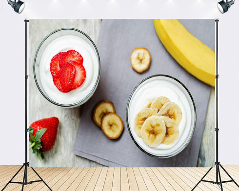 TryKid 8x8ft Strawberry Banana Yogurt Parfait Backdrop Fresh Fruit Healthy Snack Scene Photography Background Brunch
