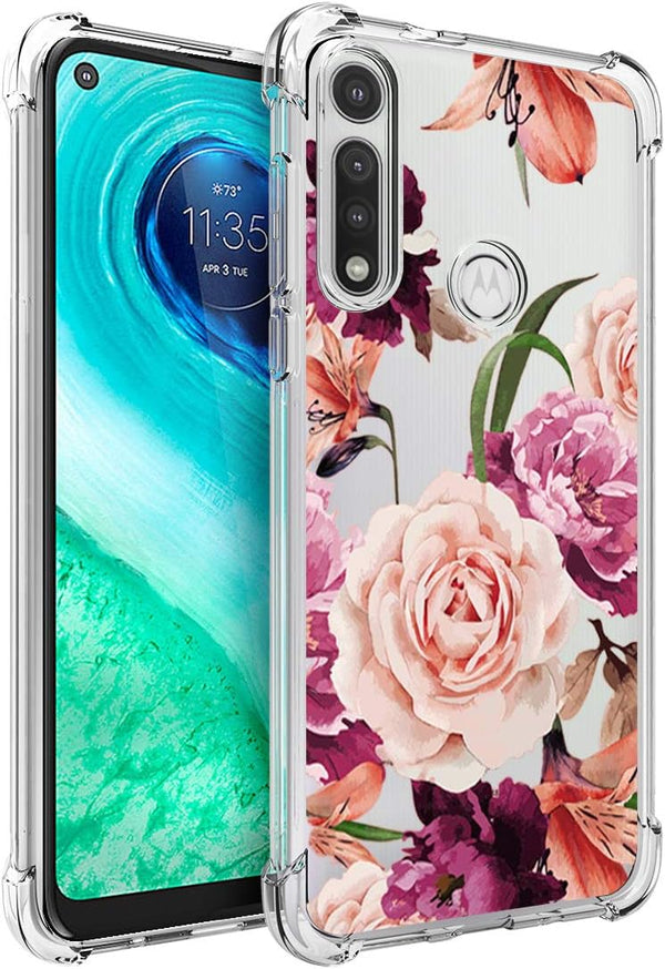 Osophter for Moto G Fast Case, Flower Floral Shock-Absorption TPU Rubber Cover for Motorola Moto G Fast (Purple Flower)