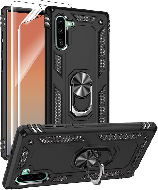 Samsung Galaxy Note 10 Case with HD Screen Protectors, Military-Grade Metal Ring Holder, Shockproof Cover