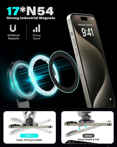 1Zero MagSafe CD Phone Holder for Car, Magnetic Phone Mount with 17 Strong Magnets for iPhone 15/14/13/12 Series