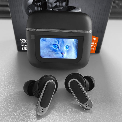 Wireless Earbuds with LCD Touch Screen, Bluetooth 5.3, Noise Cancelling, 32H Playback, IP4 Waterproof, 1.47" Screen