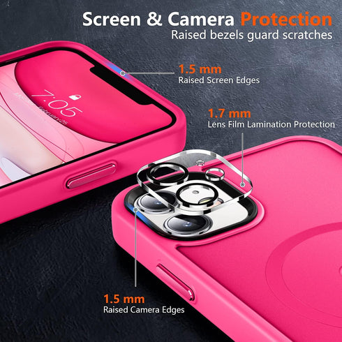 MOCCA iPhone 11 Case - Slim Shockproof, Hot Pink, Compatible with MagSafe, Includes Glass Screen & Camera Lens