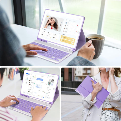 Keyboard Case for iPad 9/8/7th Gen 10.2’’, Bluetooth Keyboard for iPad 10.2 inch, with Pencil Holder, Purple