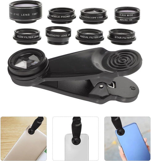 KAJNBN 10-in-1 Set Phone Camera Lens Kit with Wide Angle, Fisheye, and Macro Lenses for Smartphones Professional Mobile