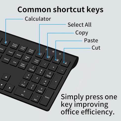 Wireless Keyboard and Mouse Combo, Silent Full-Size Computer Keyboard with Calculator Button, 2400 DPI Mouse, Slim USB