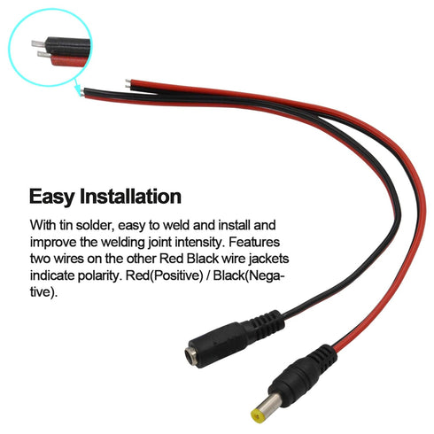 MILAPEAK 18AWG 43x2pcs Copper Strands 20 Pairs DC Power Pigtail Cable, 12V 5A Male & Female Barrel Connectors