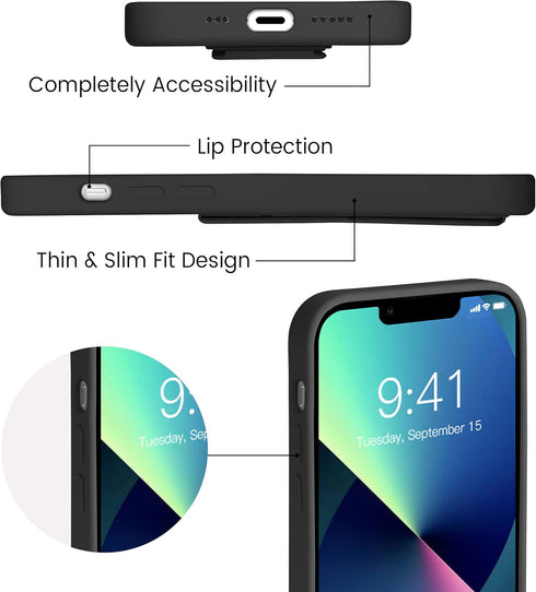 LAUDTEC Silicone Kickstand Case for iPhone 13, Vertical and Horizontal Stand, Soft Liquid Silicone, Black