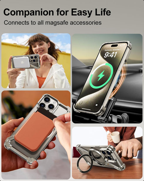 Z Case for iPhone 15 Pro Max, Frameless with MagSafe Kickstand, 360° Rotatable, Ultra Thin Metal Hard Case