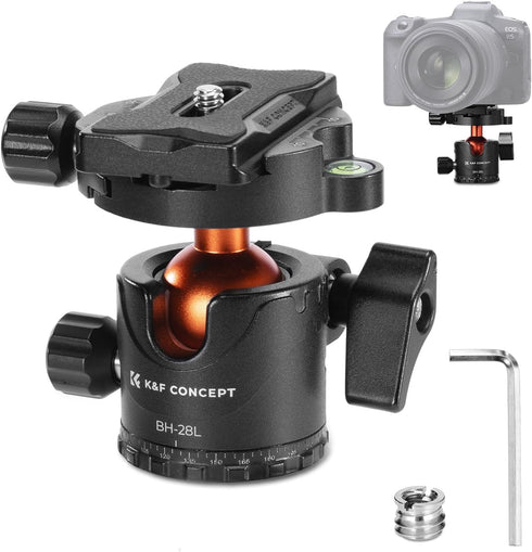 K&F CONCEPT Professional 28mm Metal Tripod Ball Head 360 Degree Rotating Panoramic with 1/4