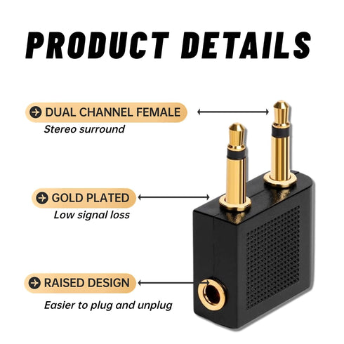 4 Pack Airplane Headphone Adapter - 3.5mm Male to Female Gold Plated for In-Flight Entertainment