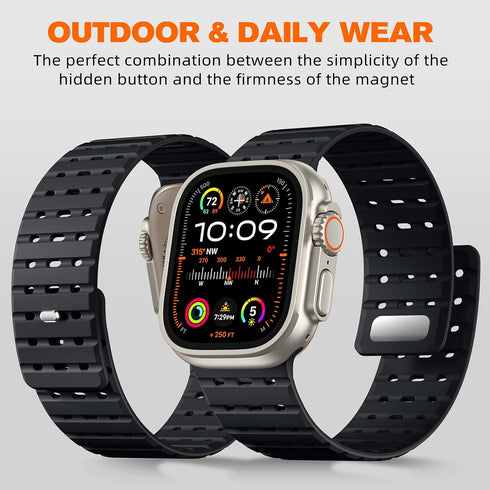 Compatible with Apple Watch Ultra 2/Ultra Band, 49mm/45mm/44mm/42mm, Magnetic Silicone Rugged Sport Watchband