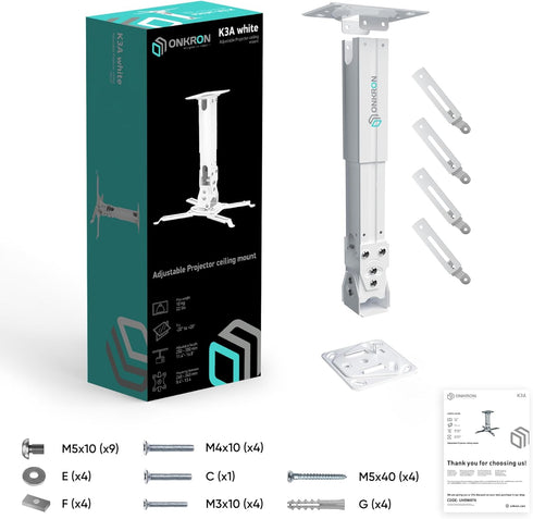 ONKRON Universal Projector Mount, Ceiling & Wall up to 22 lbs, Adjustable Height with Swivel