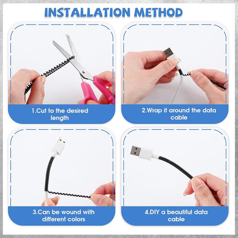 Frienda 10 Pcs Spiral Cable Protector, Data Cable Protective Sleeve for USB, Prevent Pets from Biting Cables (Black and