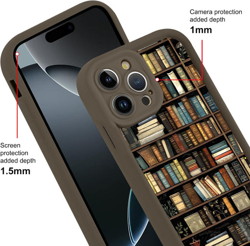 Vulfwela 16 6.9", Bookshelf Phone Case for iPhone Pro Max Brown Vintage Bookcase Style Case Cute Aesthetic Fall Autumn