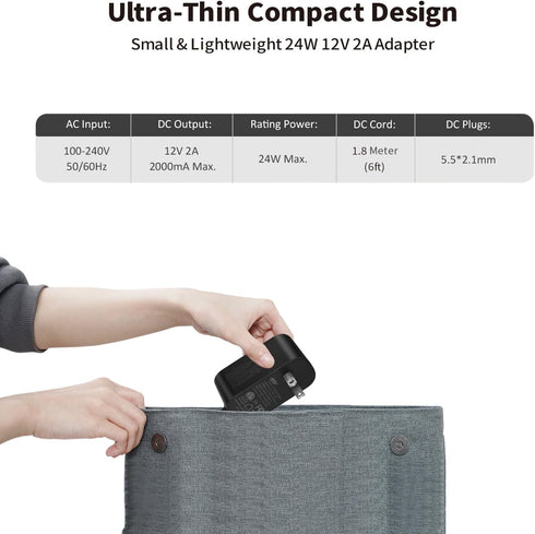 Tonton 12V 2A 6Ft 24W 100-240V 8Tips 12Volt 2A 1.8A 1.5A 1.2A 1A 0.5A Power Supply Adapter, Universal Charger AC