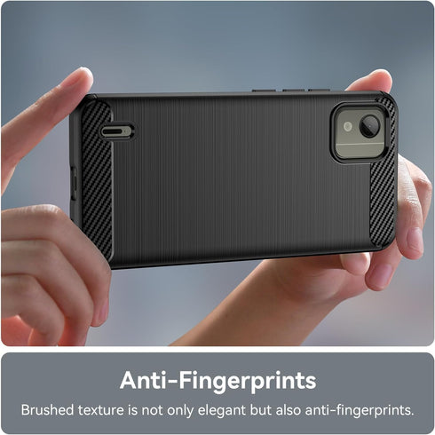 Shockproof Carbon Fiber Jacket Phone Case for Nokia C110, Scratch Resistant Soft TPU, Black
