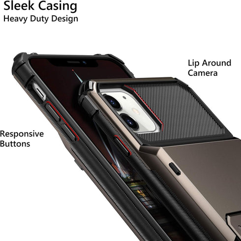 Vofolen Compatible with iPhone 12 Mini Case - 5G Wallet with 4-Card Slot, Anti-Scratch Dual Layer Hybrid TPU Bumper