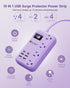 Beeiker 6 USB(2 5Ft 24W 4 USB C) Purple Travel Power Strip- Lavender Extension Cord with USB Charging Station
