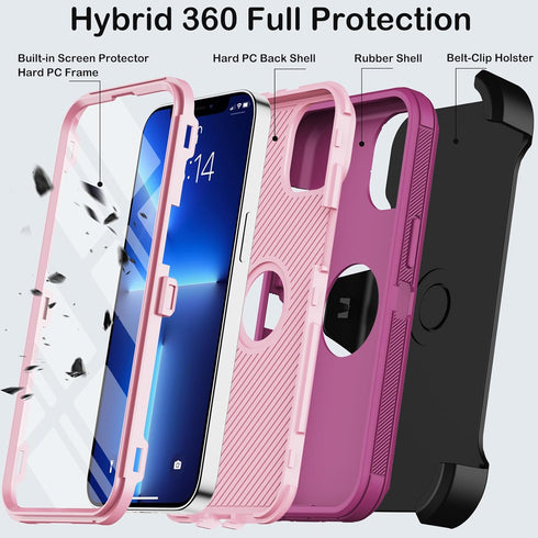 Shop iPhone 13 Pro Case (6.1") - Burgundy, Heavy Duty Shockproof, Military Grade, with Belt Clip, Kickstand & Screen