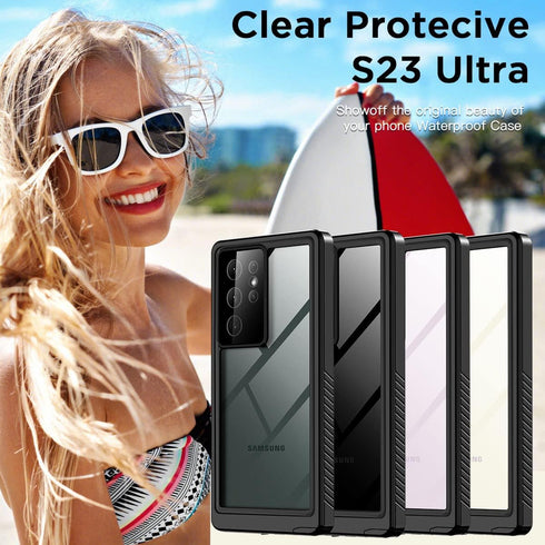 AICase Waterproof Case for Samsung Galaxy S23 Ultra, Full Body Rugged Transparent Phone Case with Built-in Screen
