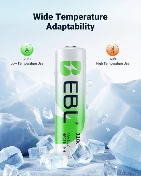 EBL 1100mAh 1.2V, 1200x (16 Pack) Rechargeable AAA Batteries with Camcorder Battery Charger, NiMH, Recharge up