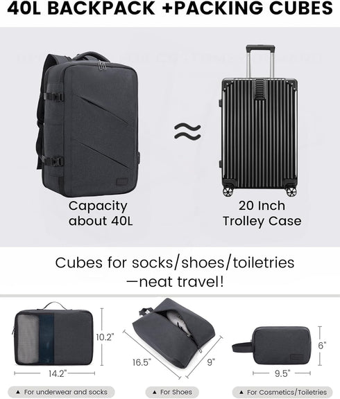 Backpack, 40L Backpack, Backpack 17 Inch Backpack LOVEVOOK Travel Extra Large Carry on with USB Port, Water Resistant