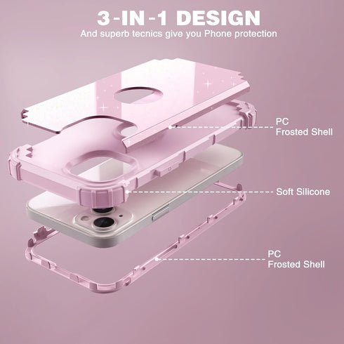 IDweel Glitter Pink iPhone 15 Plus Case: Luxury 3-in-1 Shockproof Hybrid with Screen Protector & Slim Fit Heavy Duty