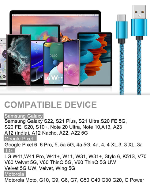 2 Pack 6ft USB to USB C Cable, Fast Charging Braided Cord for iPhone 15/15 Pro/15 Pro Max, Google Pixel, Samsung
