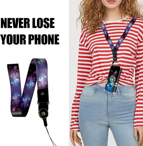 Samsung Galaxy A21 Phone Case for Girls Women, Butterfly Black Fantasy Square Case with Ring Stand Lanyard Drop
