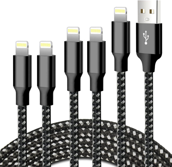 cugunu iPhone Charger, 5 Pack 3/3/6/6/10FT MFi Certified USB Lightning Cable, Fast Charging, Black Gray